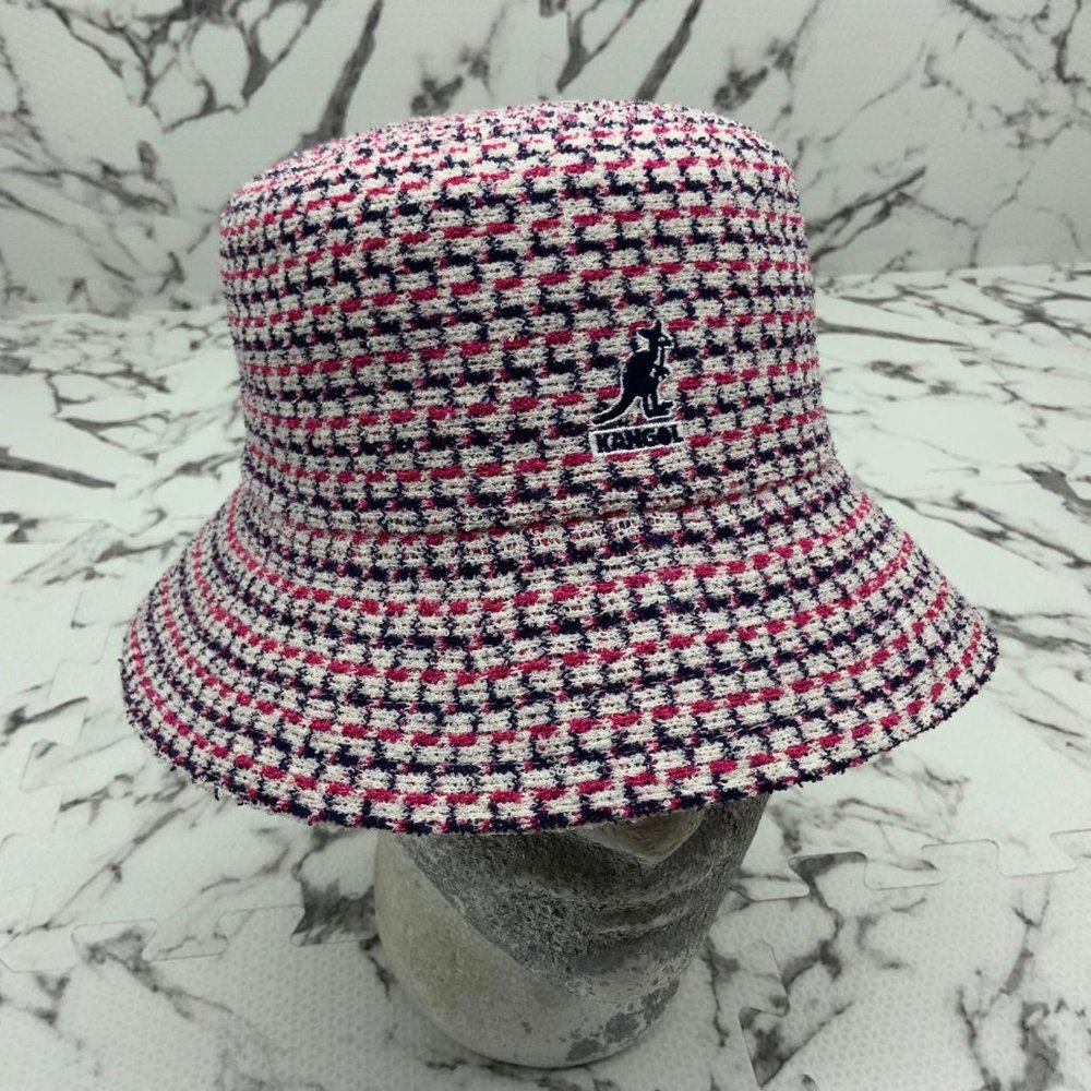 Men’s Kangol White | Navy | Magenta Maze Jacquard Bucket Hat NWT